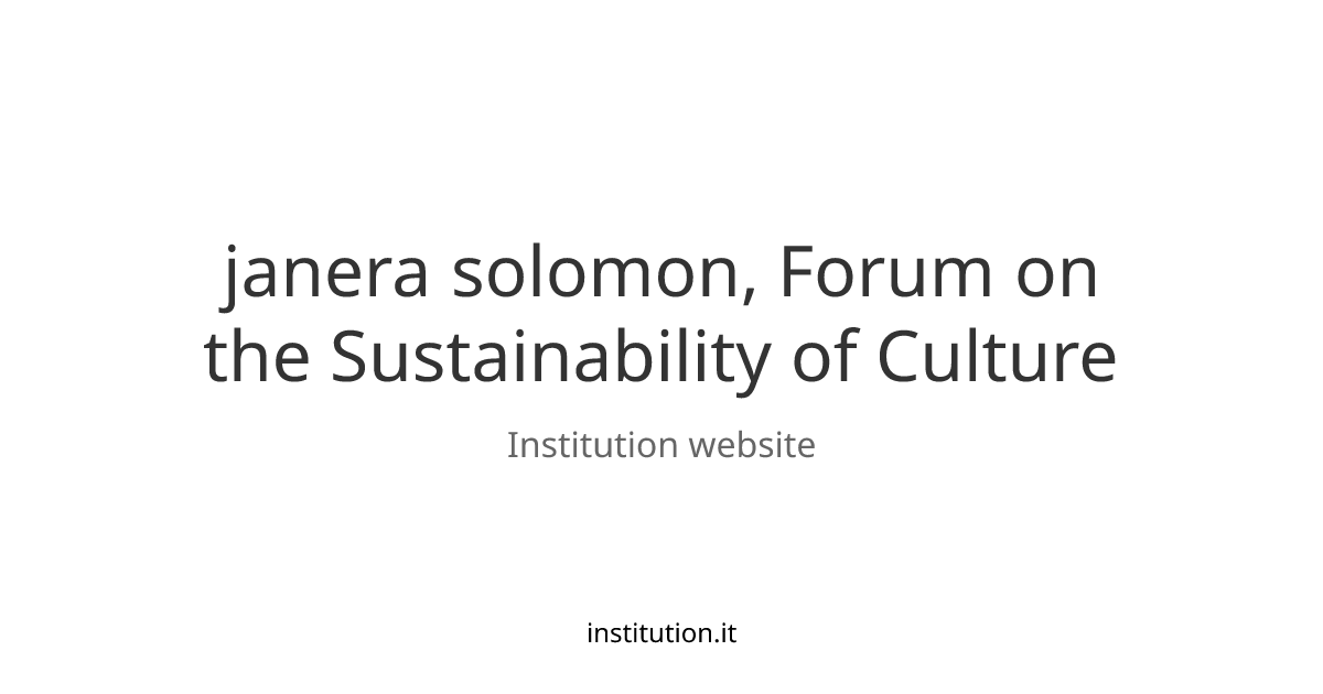 janera solomon, Forum on the Sustainability of Culture